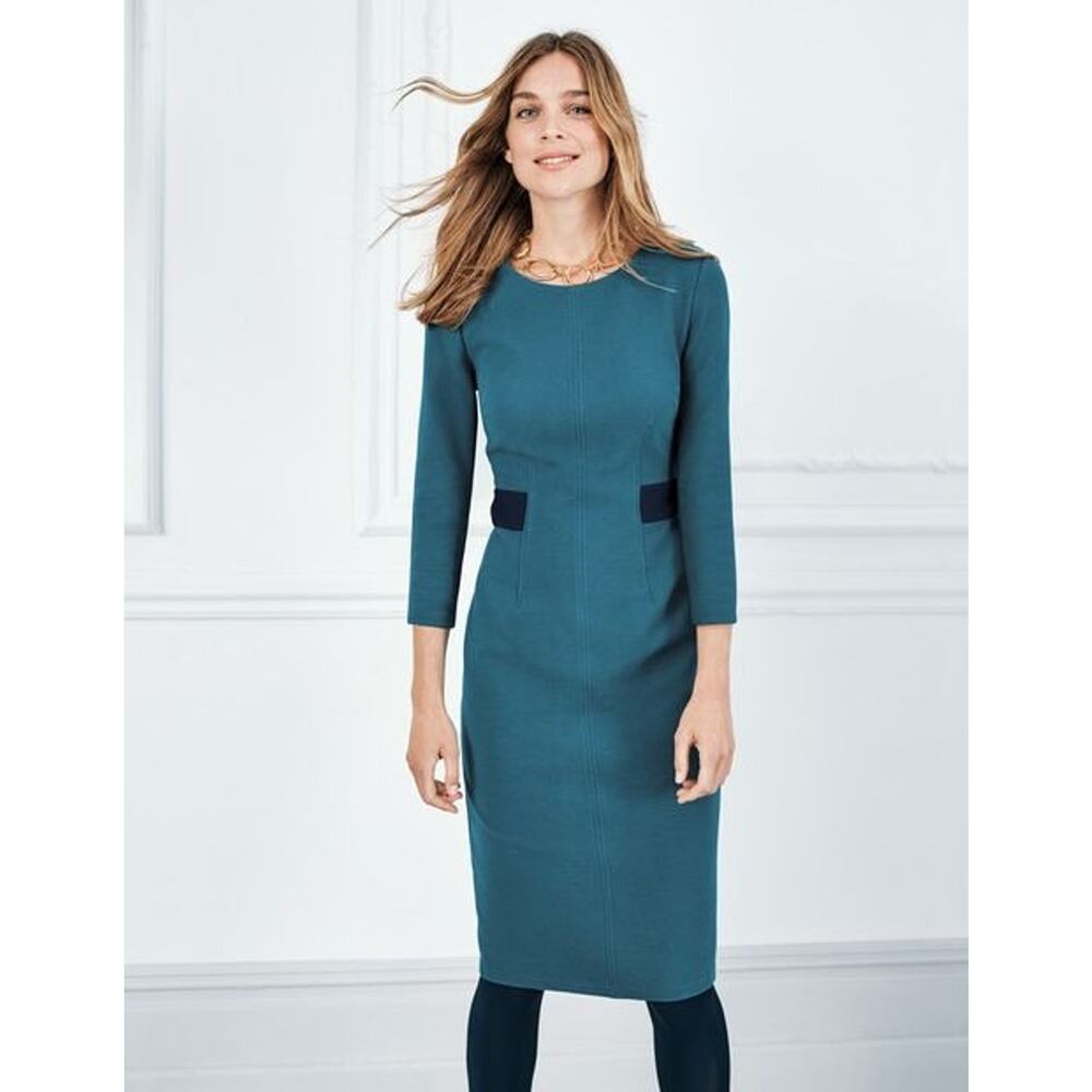 Boden Teal Ponte Sheath Dress with Navy Accents